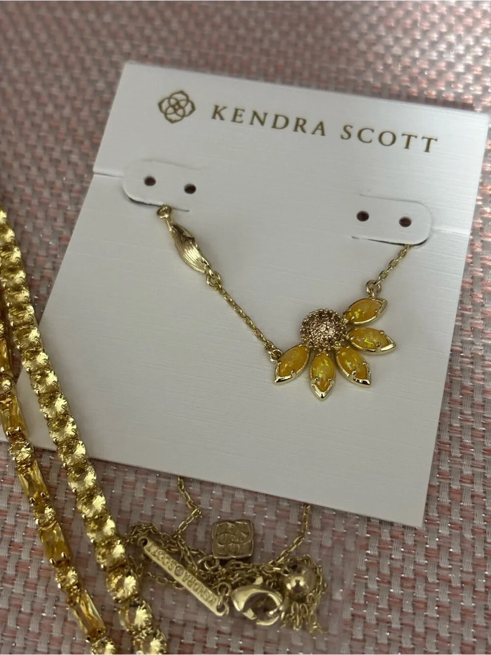 Kendra Scott Gold Necklace with Yellow Sunflower Charm